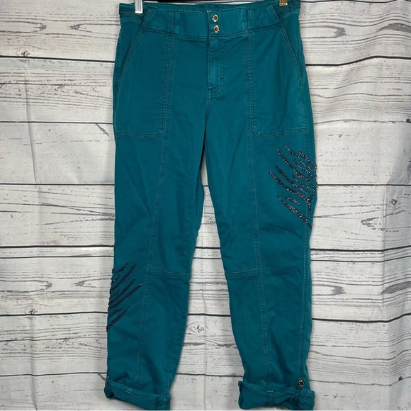 White House Black Market Denim - White House Black Market Teal Trousers Pants Size 6 Beaded